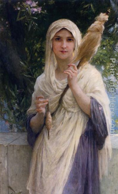 The Spinner by the Sea painting - Charles Amable Lenoir The Spinner by the Sea art painting